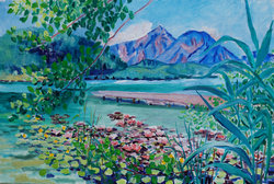 Klopeinersee mit Seerosen und Obir